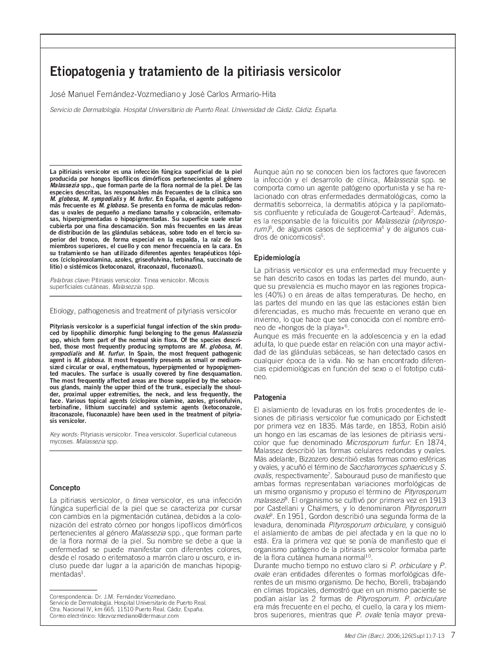 Etiopatogenia y tratamiento de la pitiriasis versicolor