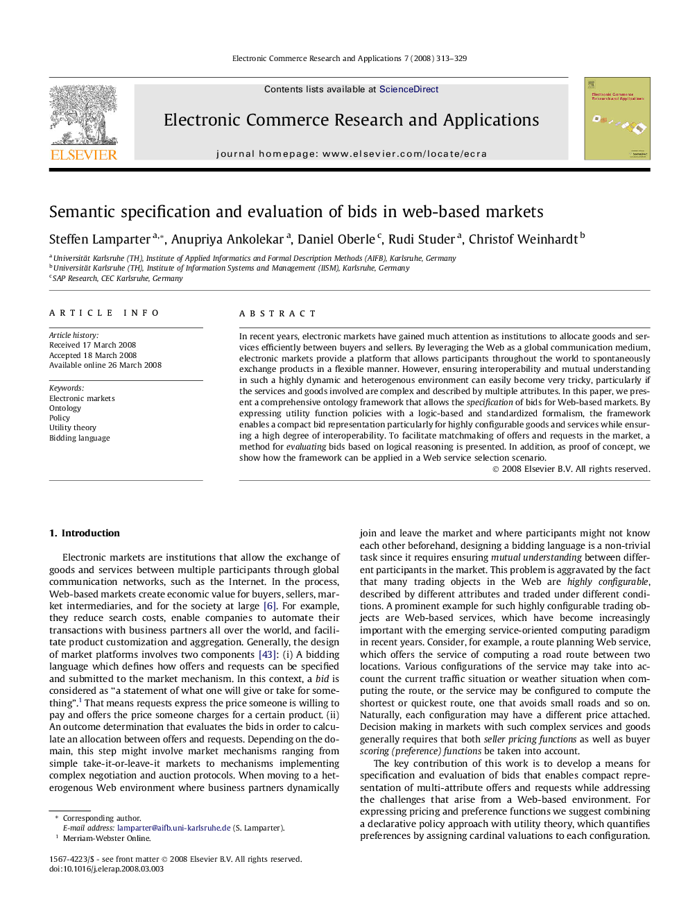 Semantic specification and evaluation of bids in web-based markets