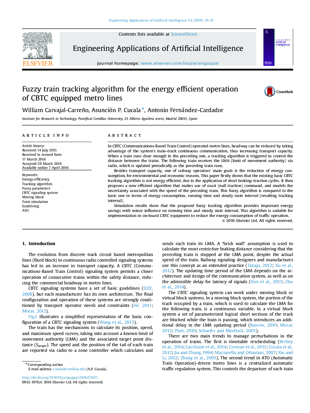 Fuzzy train tracking algorithm for the energy efficient operation of CBTC equipped metro lines