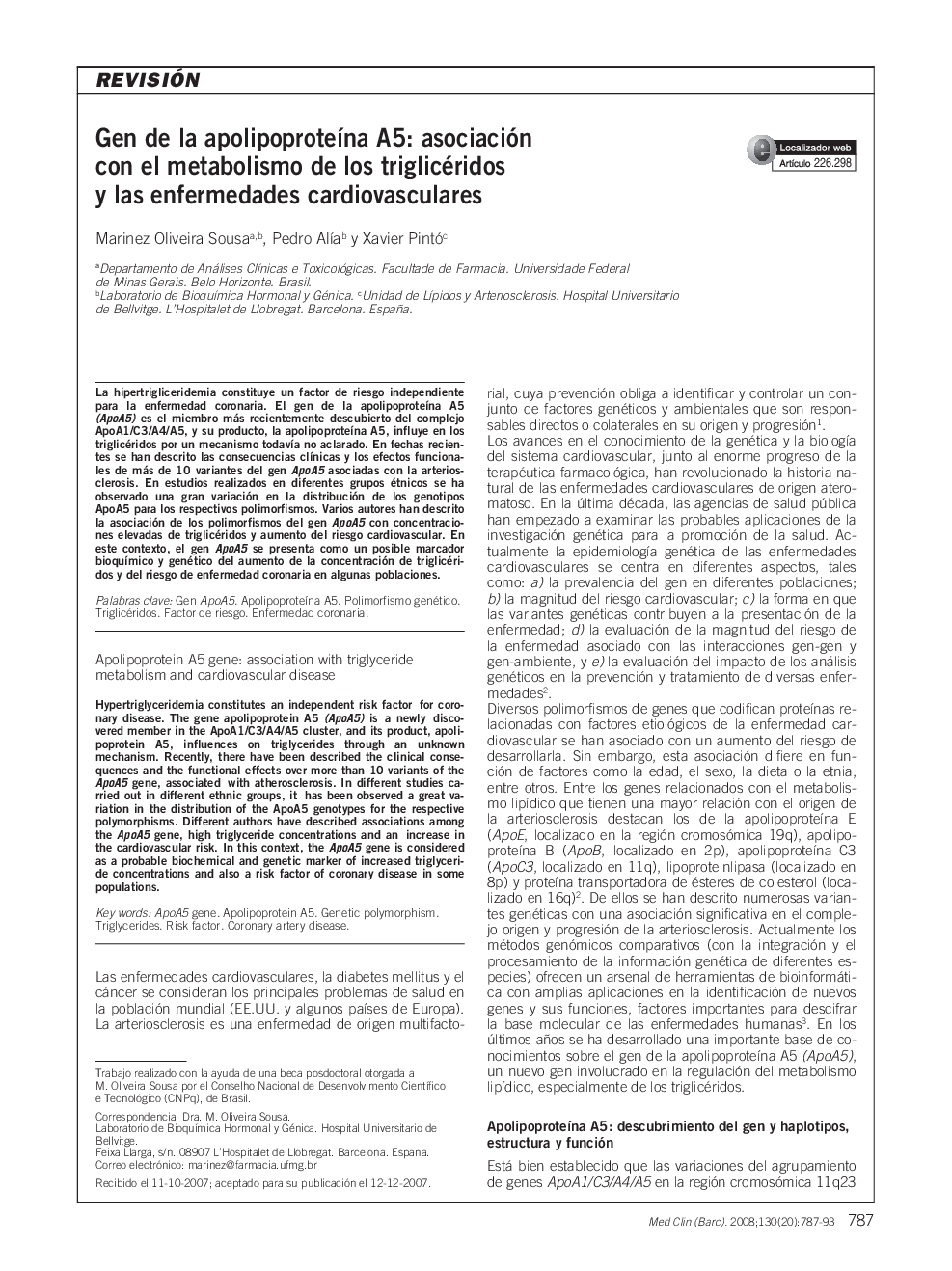 Gen de la apolipoproteÃ­na A5: asociación con el metabolismo de los triglicéridos y las enfermedades cardiovasculares