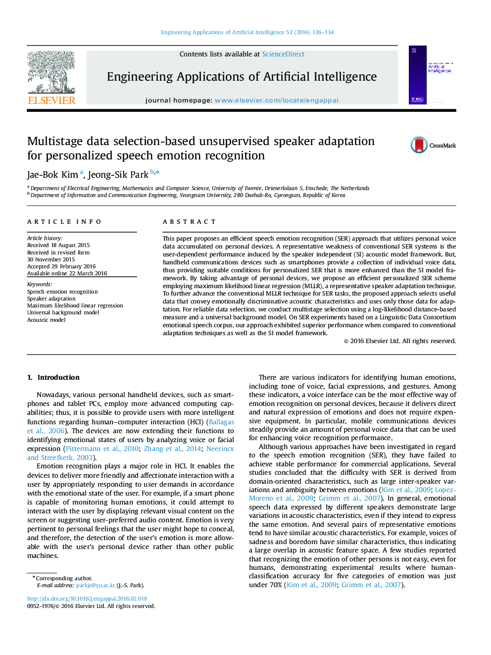 Multistage data selection-based unsupervised speaker adaptation for personalized speech emotion recognition