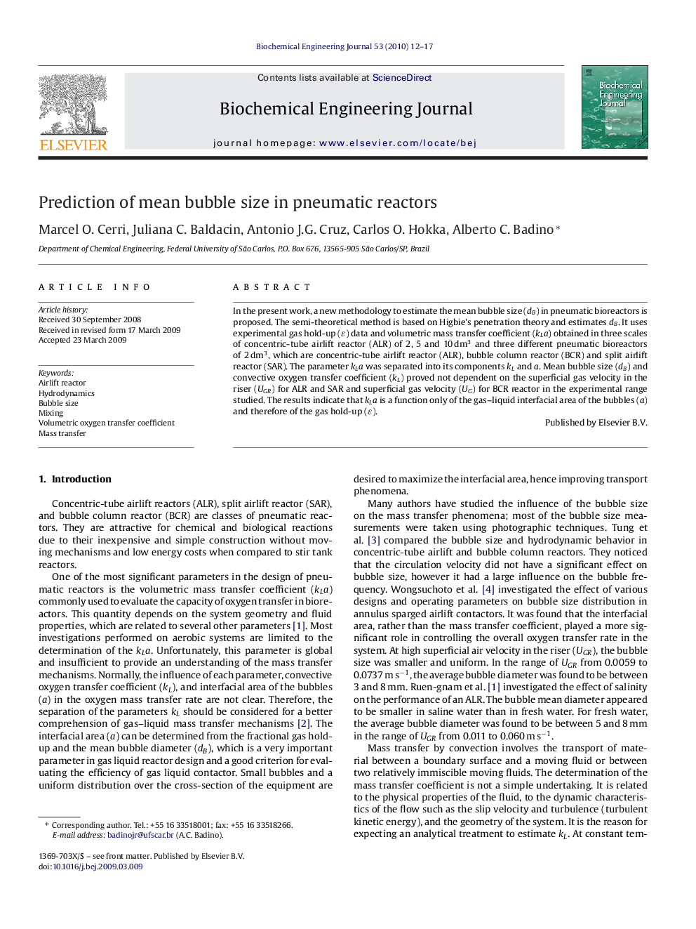 Prediction of mean bubble size in pneumatic reactors