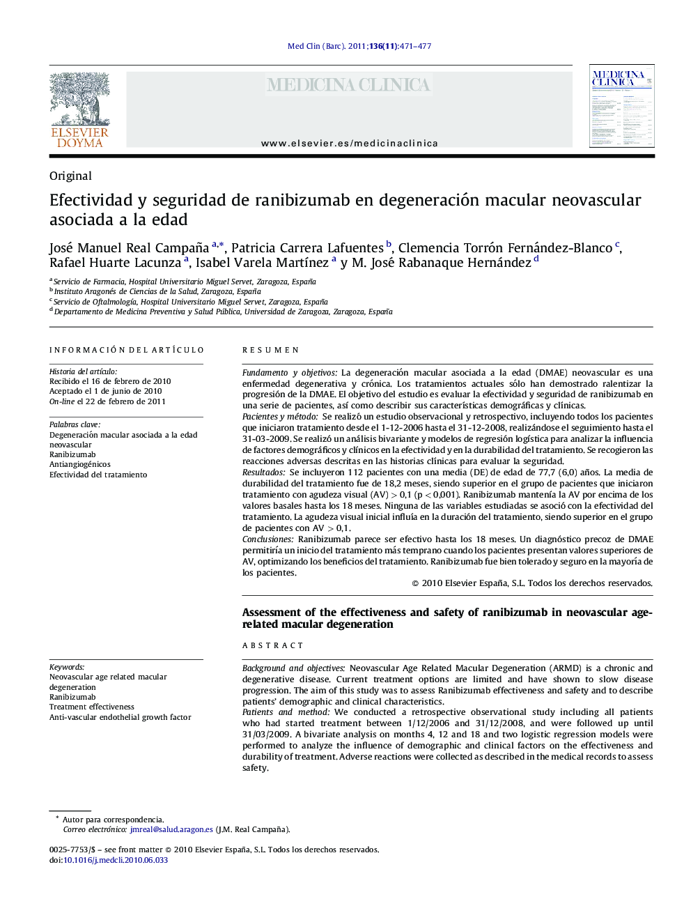 Efectividad y seguridad de ranibizumab en degeneración macular neovascular asociada a la edad