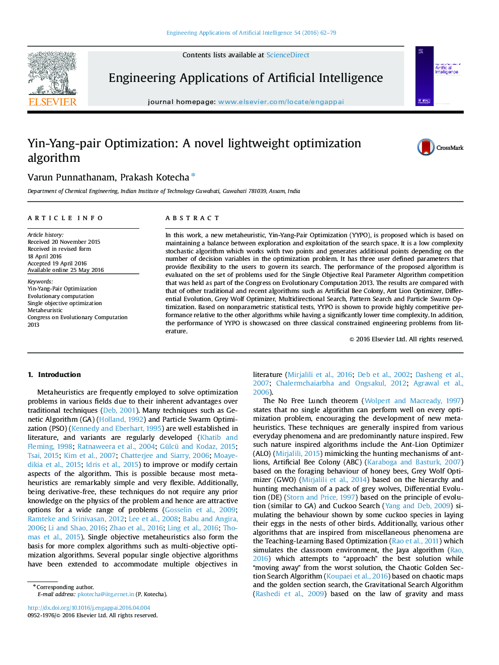 Yin-Yang-pair Optimization: A novel lightweight optimization algorithm