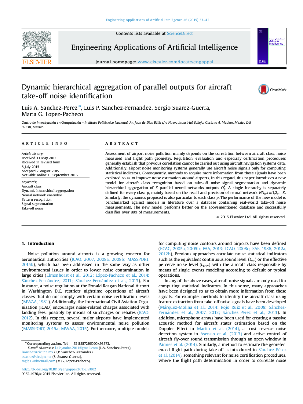 Dynamic hierarchical aggregation of parallel outputs for aircraft take-off noise identification