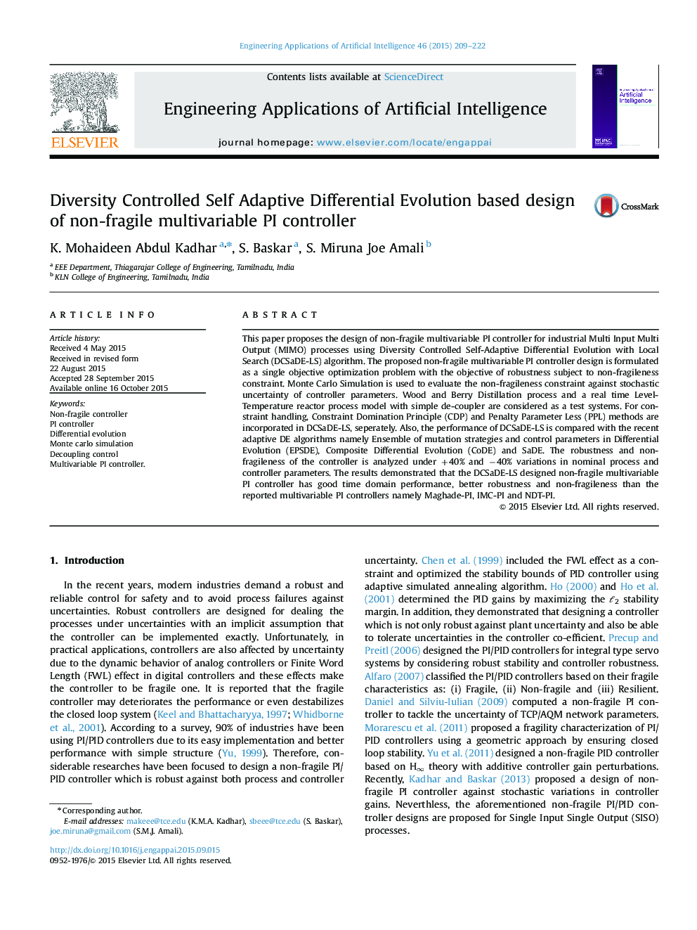 Diversity Controlled Self Adaptive Differential Evolution based design of non-fragile multivariable PI controller