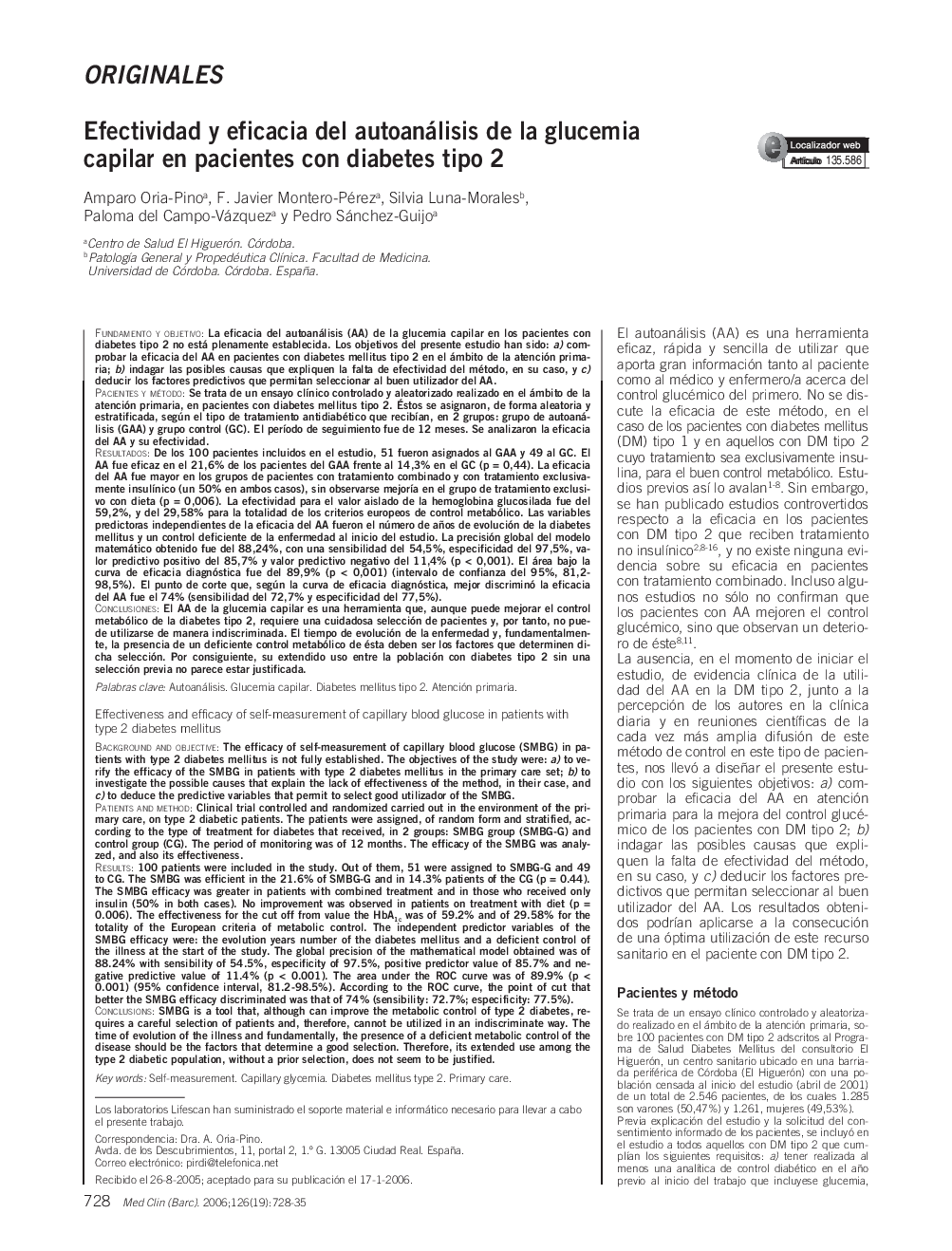 OriginalesEfectividad y eficacia del autoanálisis de la glucemia capilar en pacientes con diabetes tipo 2Effectiveness and efficacy of self-measurement of capillary blood glucose in patients with type 2 diabetes mellitus