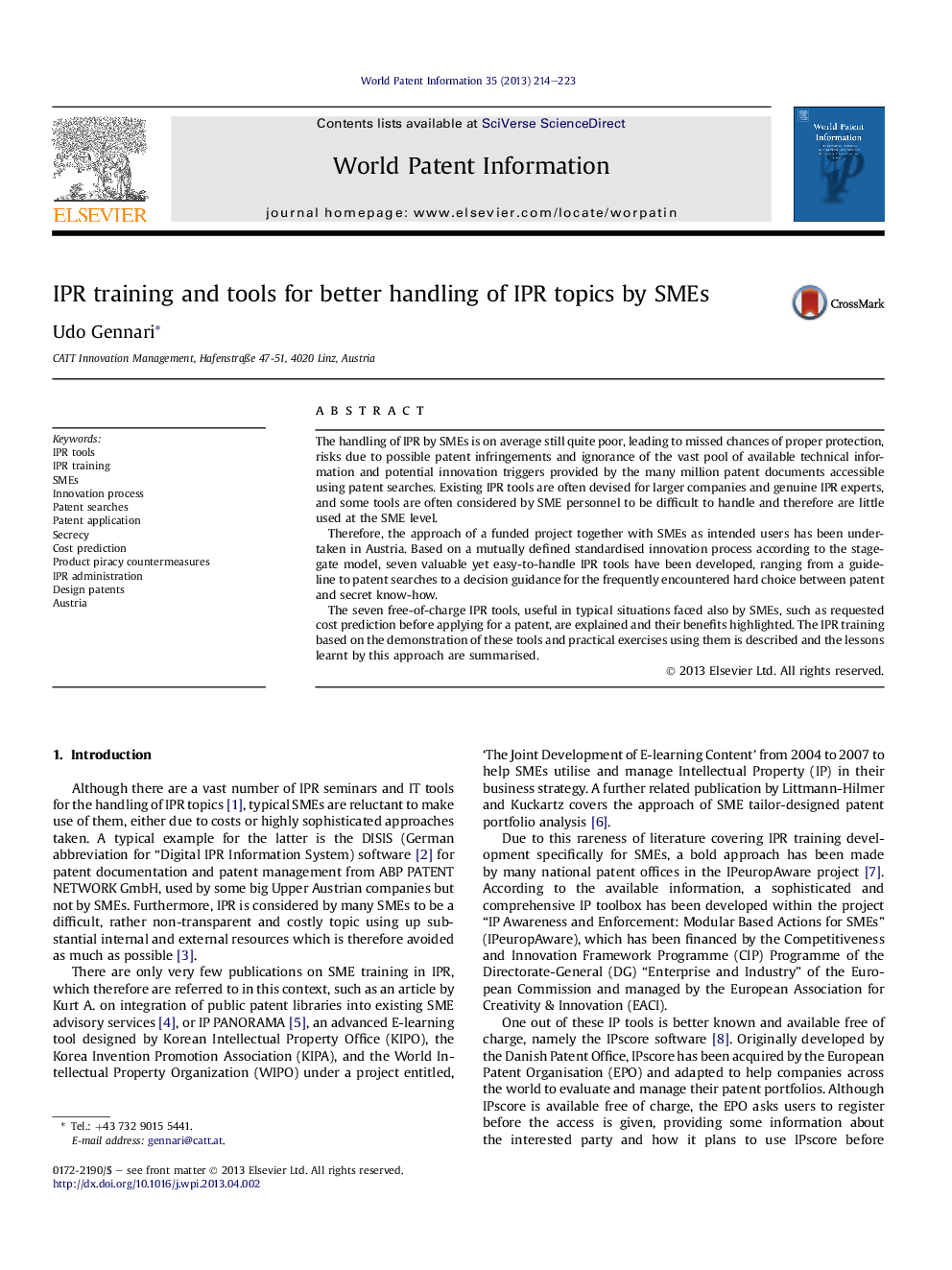 IPR training and tools for better handling of IPR topics by SMEs