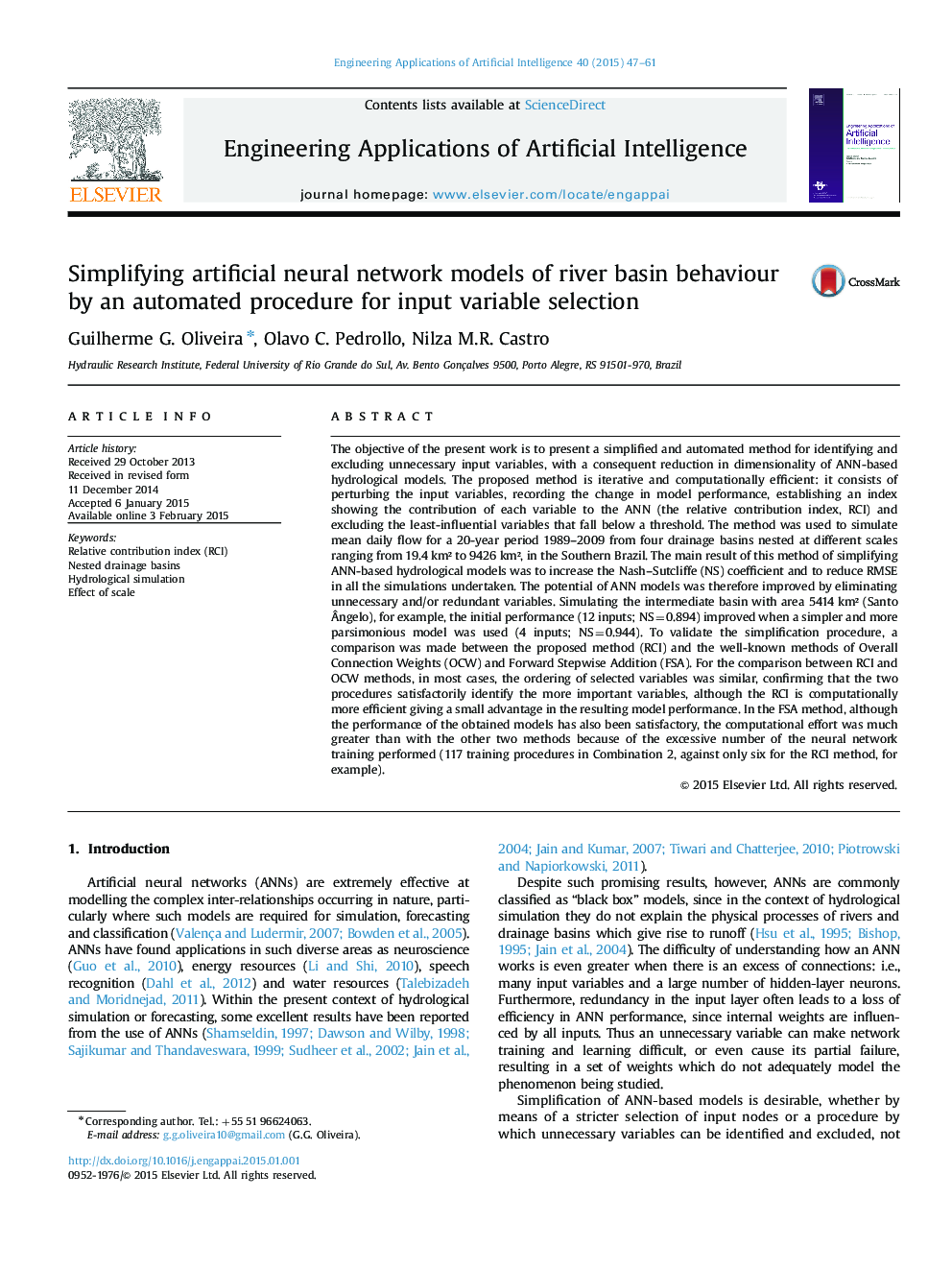 Simplifying artificial neural network models of river basin behaviour by an automated procedure for input variable selection