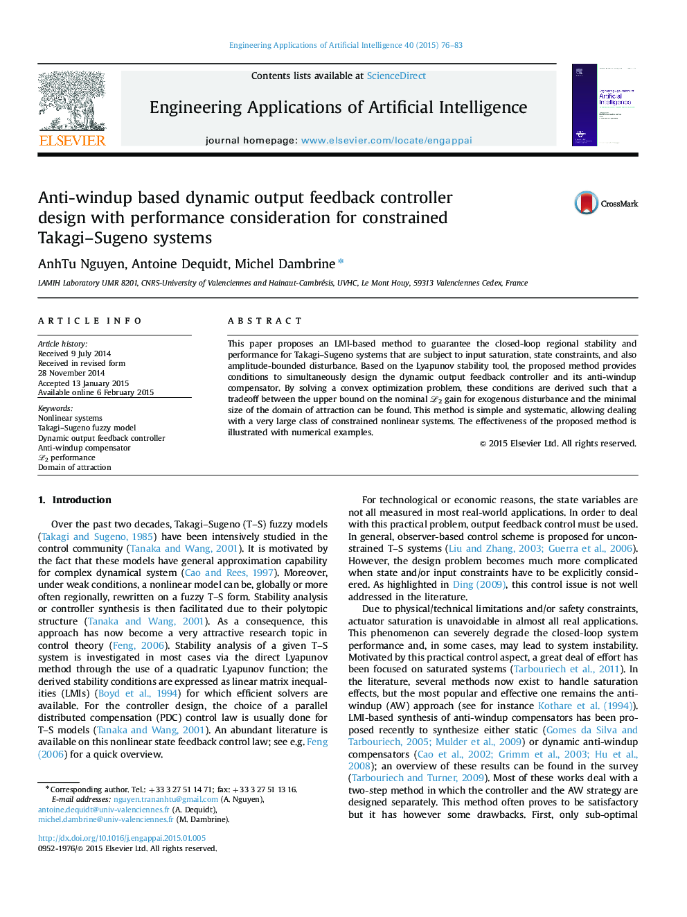 Anti-windup based dynamic output feedback controller design with performance consideration for constrained Takagi–Sugeno systems