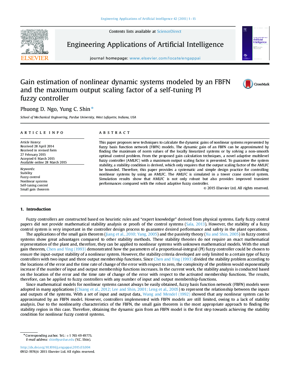 Gain estimation of nonlinear dynamic systems modeled by an FBFN and the maximum output scaling factor of a self-tuning PI fuzzy controller