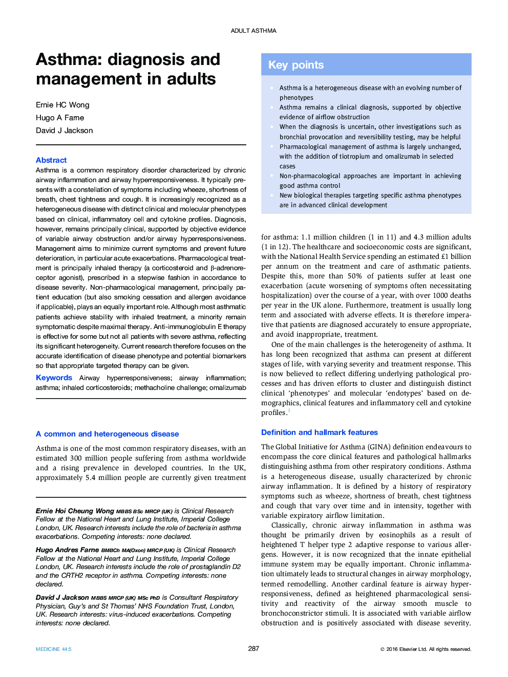 Asthma: diagnosis and management in adults