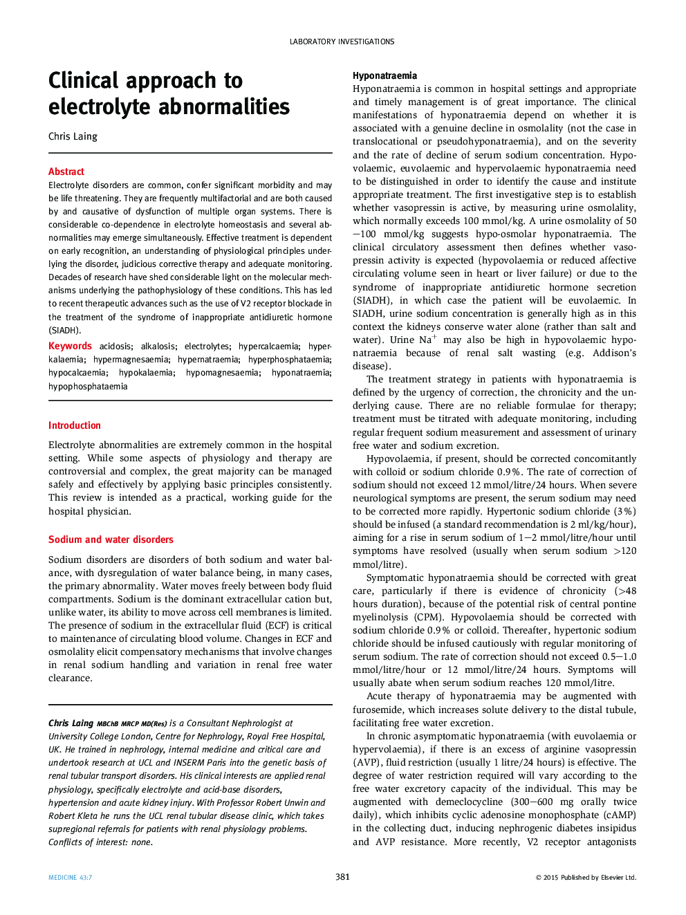 Clinical approach to electrolyte abnormalities