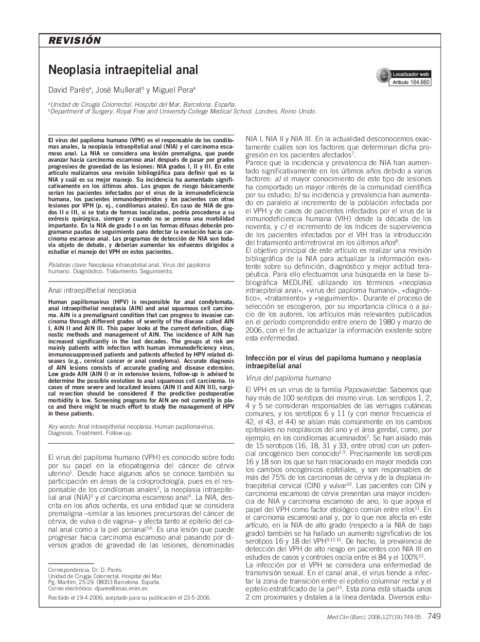 RevisiónNeoplasia intraepitelial analAnal intraepithelial neoplasia