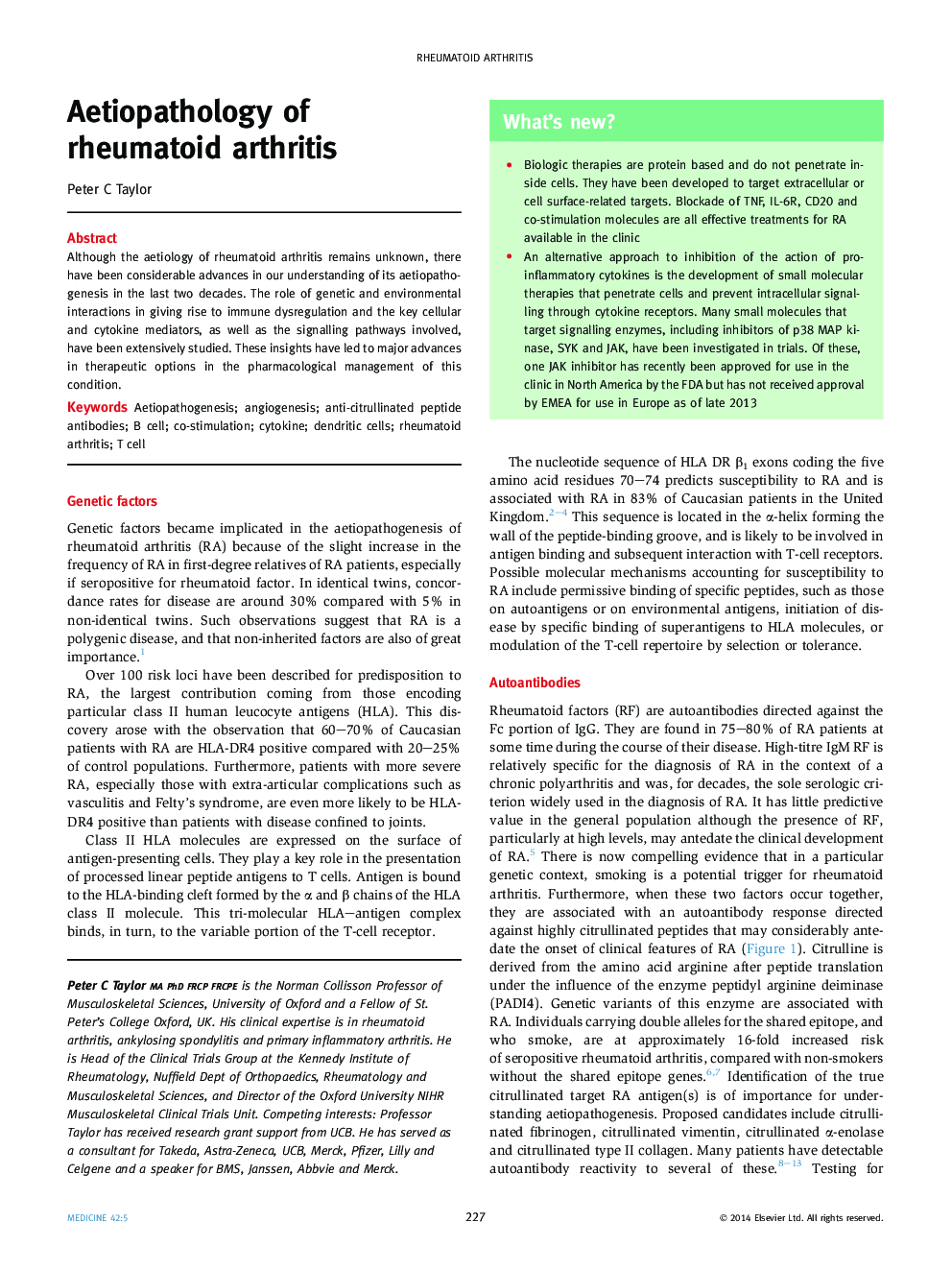 Aetiopathology of rheumatoid arthritis