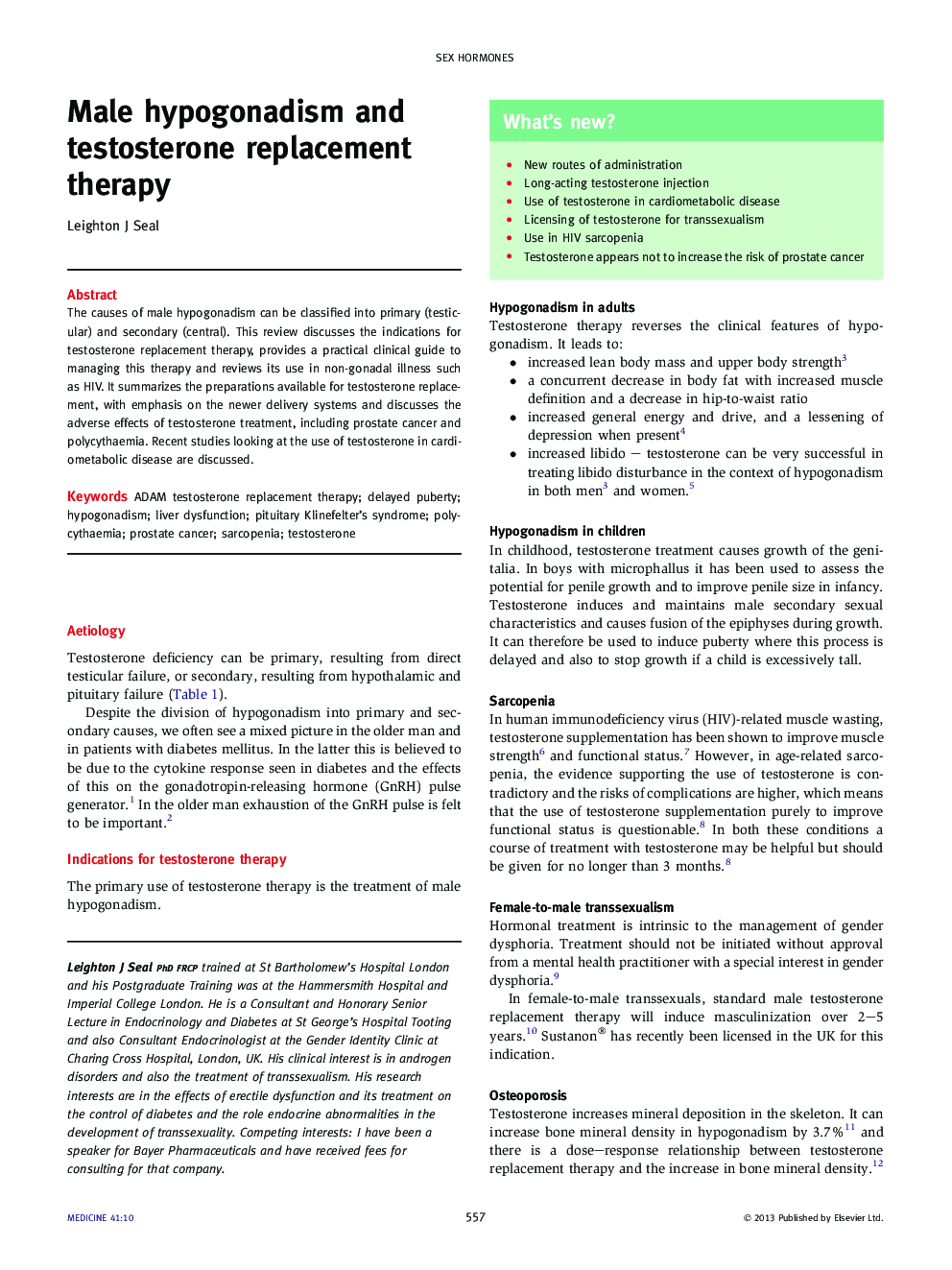 Male hypogonadism and testosterone replacement therapy