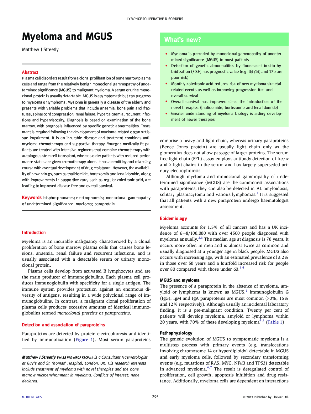 Myeloma and MGUS