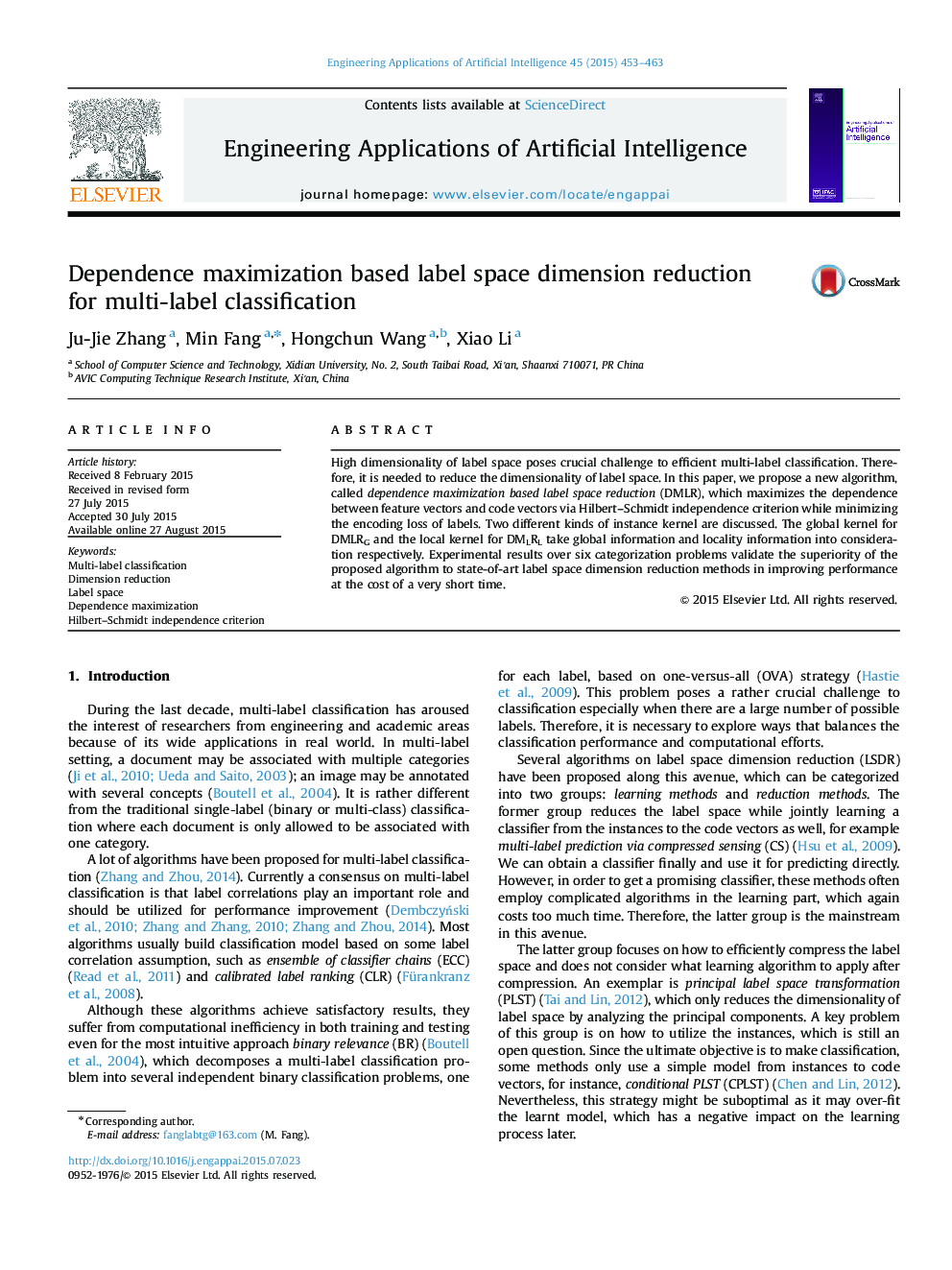 Dependence maximization based label space dimension reduction for multi-label classification