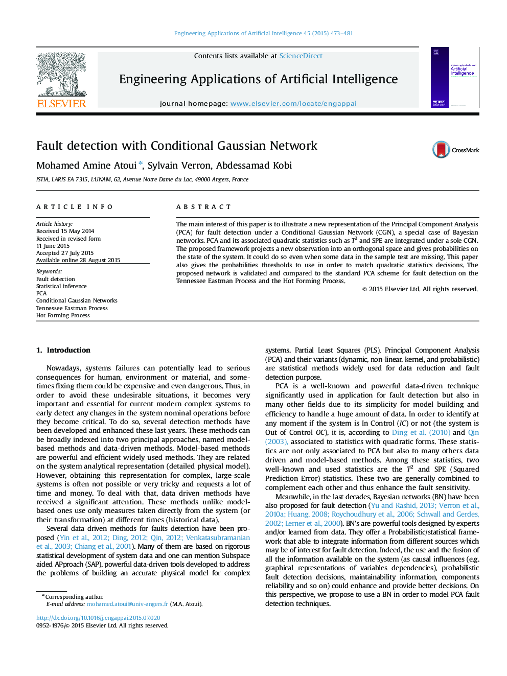 Fault detection with Conditional Gaussian Network