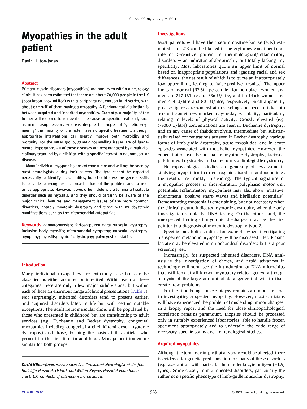 Myopathies in the adult patient