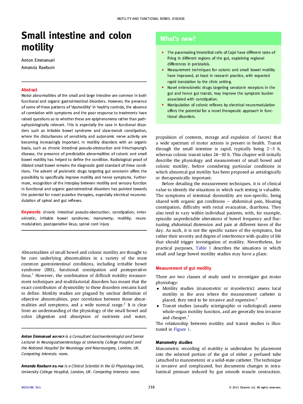 Small intestine and colon motility