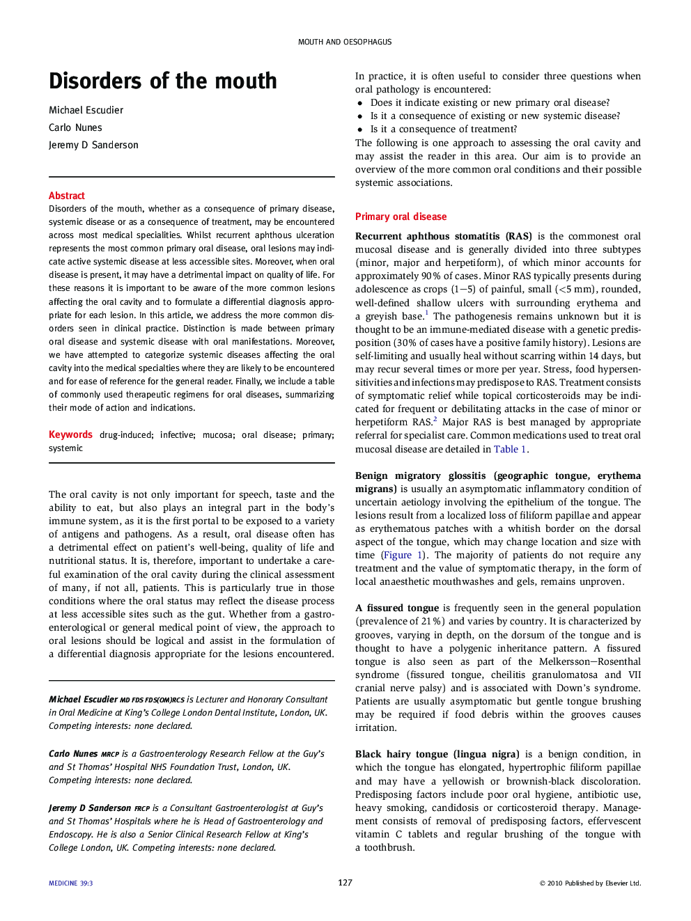 Disorders of the mouth