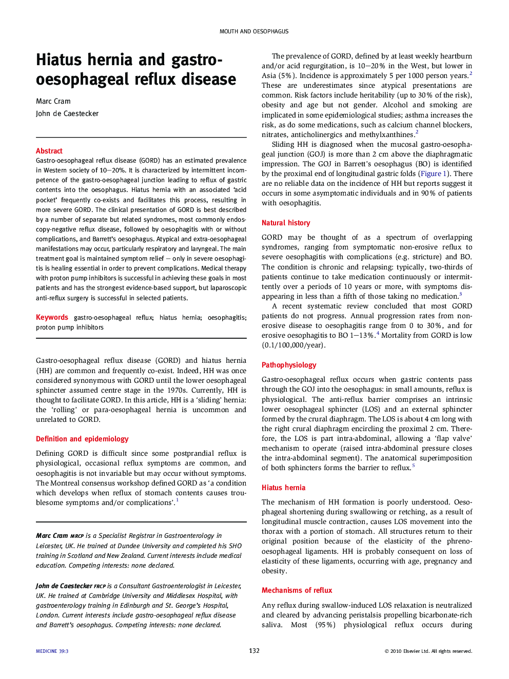 Hiatus hernia and gastro-oesophageal reflux disease