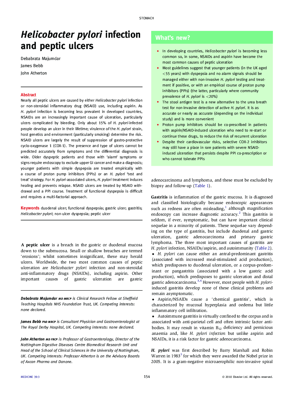 Helicobacter pylori infection and peptic ulcers