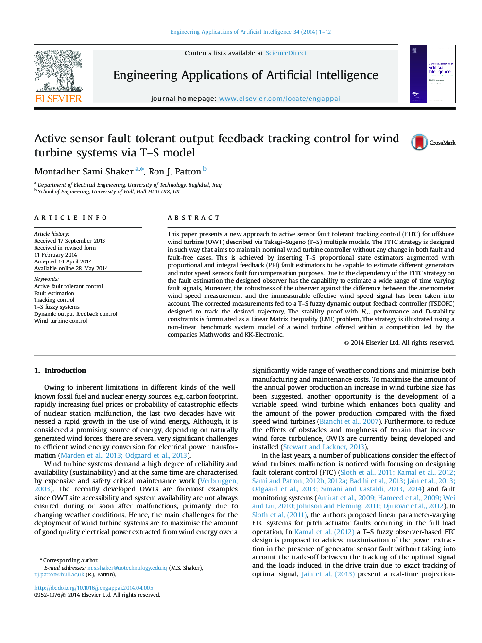 Active sensor fault tolerant output feedback tracking control for wind turbine systems via T–S model