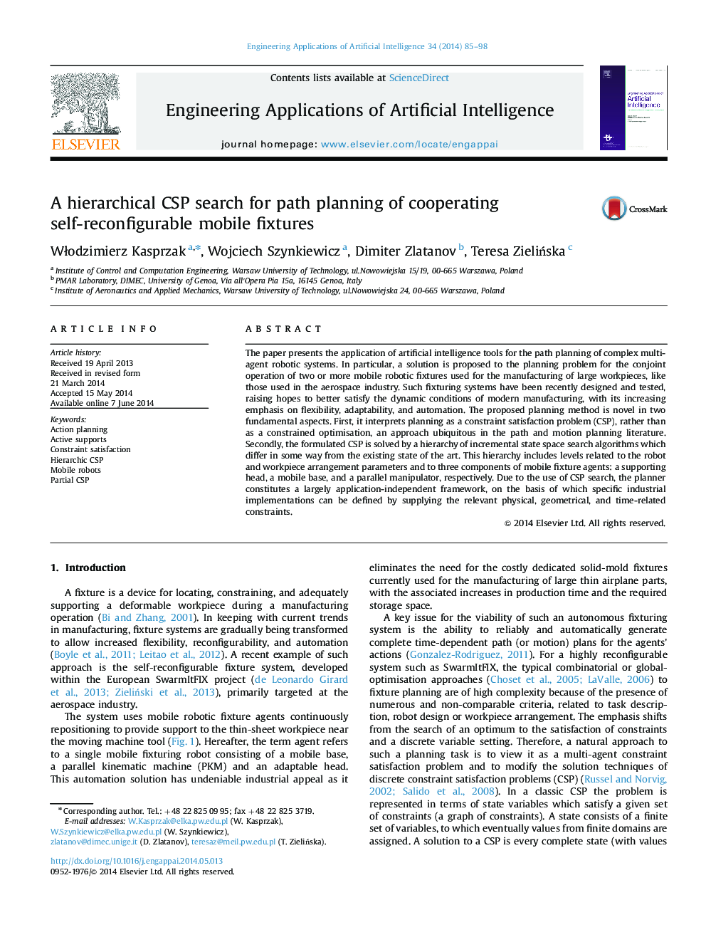 A hierarchical CSP search for path planning of cooperating self-reconfigurable mobile fixtures