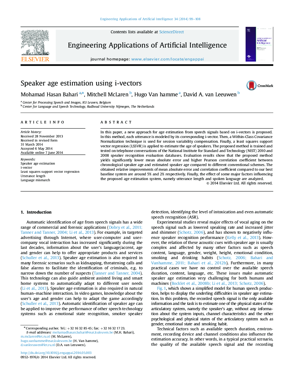 Speaker age estimation using i-vectors