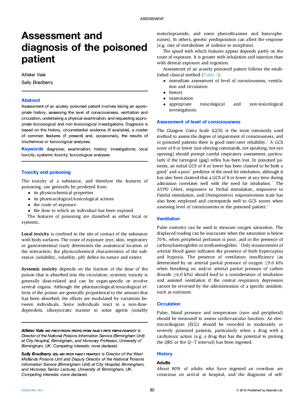 Assessment and diagnosis of the poisoned patient