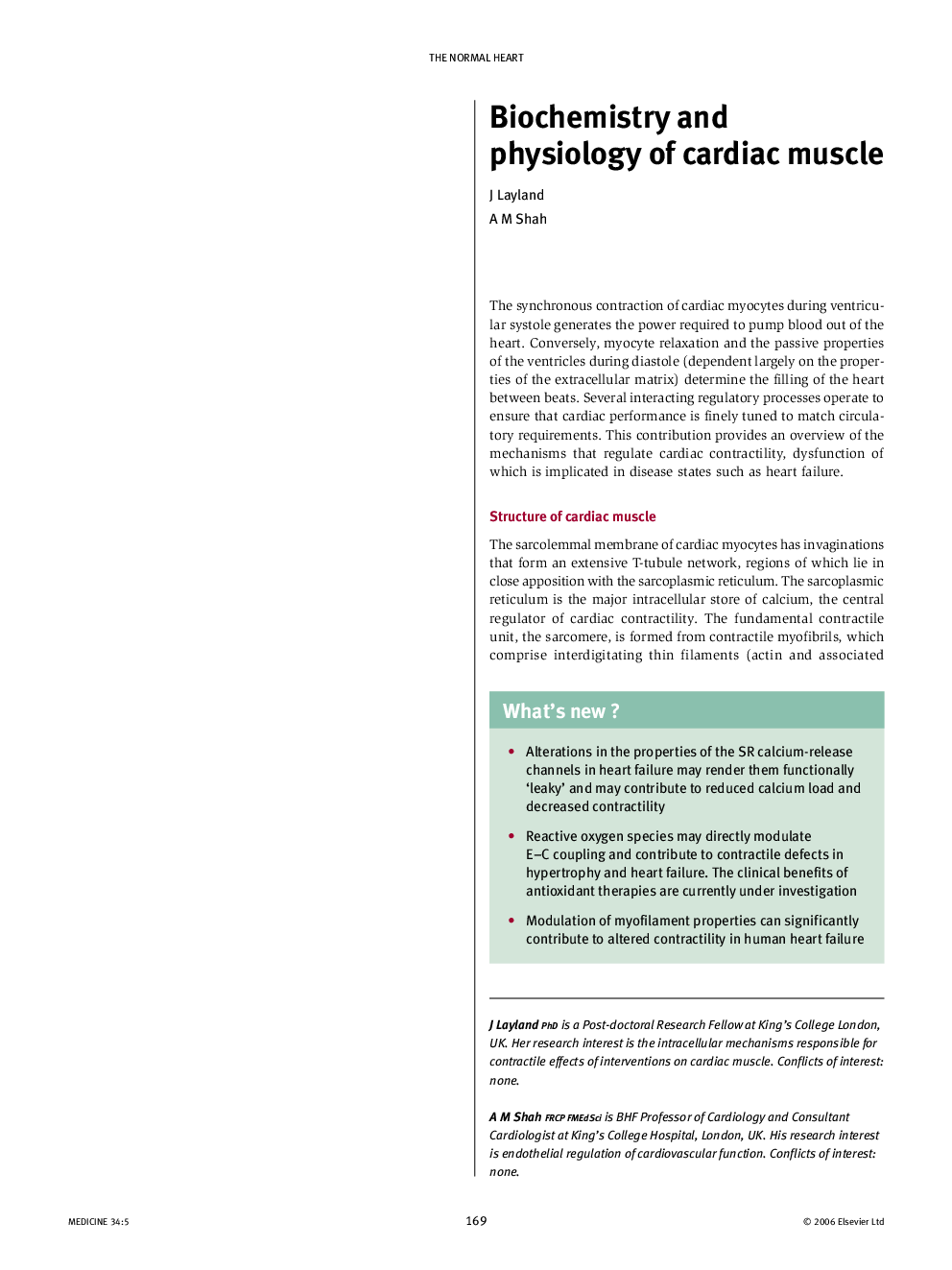 Biochemistry and physiology of cardiac muscle