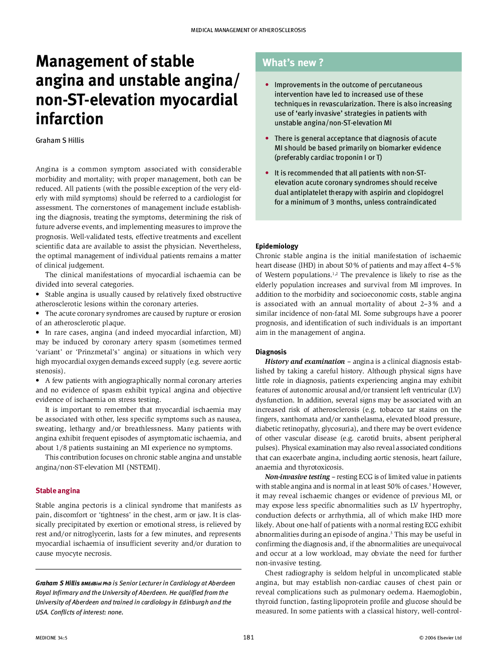 Management of stable angina and unstable angina/non-ST-elevation myocardial infarction