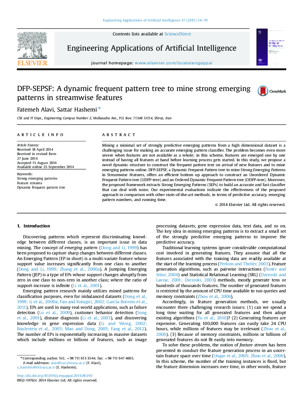 DFP-SEPSF: A dynamic frequent pattern tree to mine strong emerging patterns in streamwise features