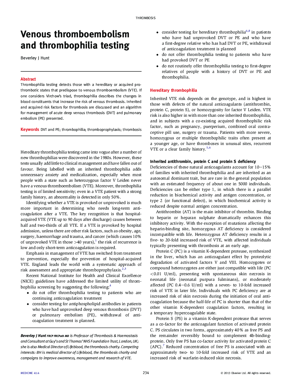 Venous thromboembolism and thrombophilia testing