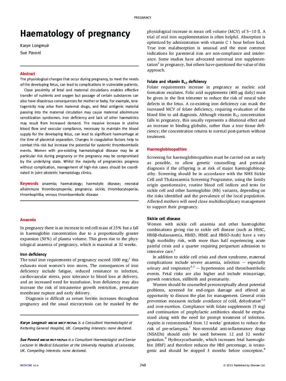 Haematology of pregnancy