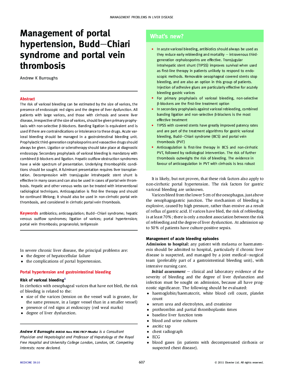 Management of portal hypertension, Budd–Chiari syndrome and portal vein thrombosis