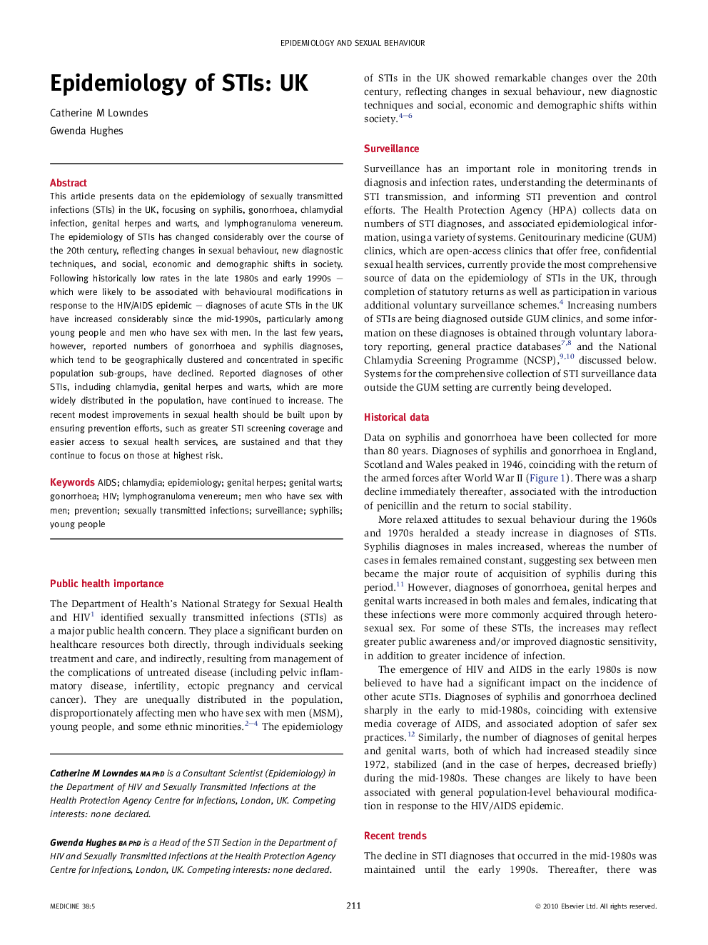 Epidemiology of STIs: UK