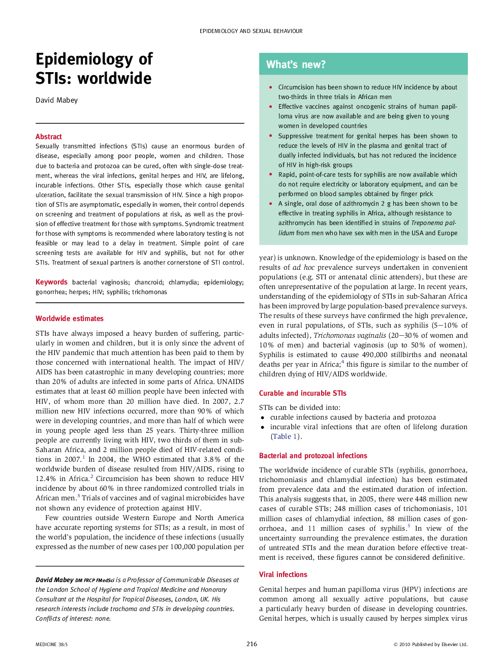 Epidemiology of STIs: worldwide