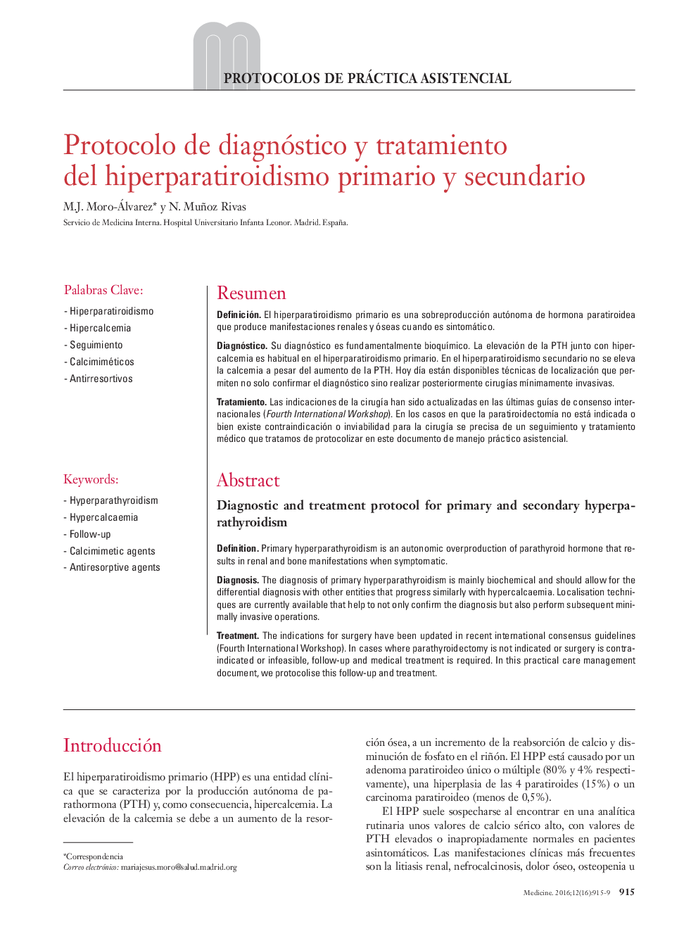 Protocolo de diagnóstico y tratamiento del hiperparatiroidismo primario y secundario