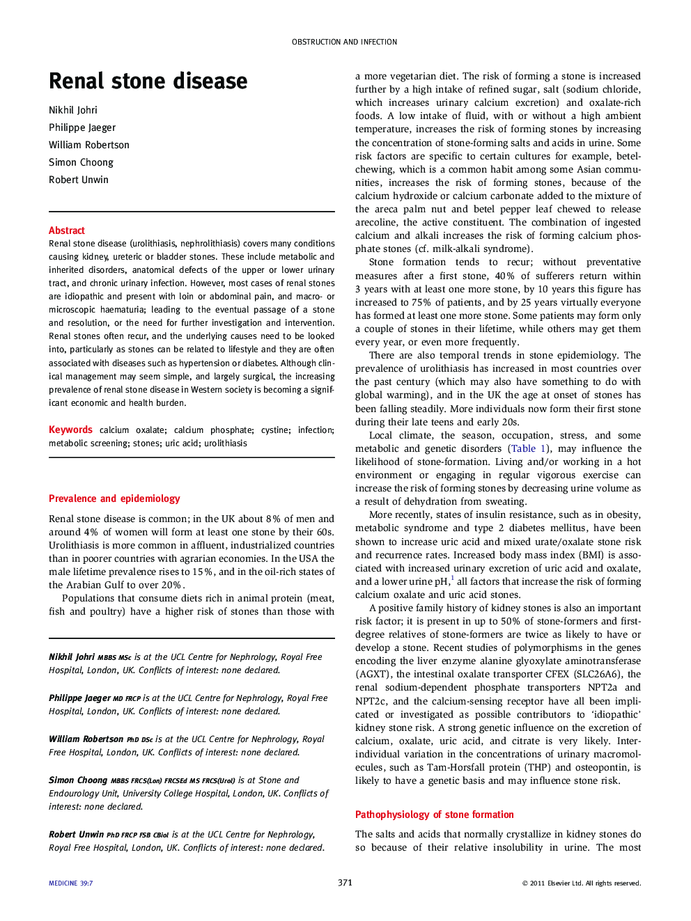 Renal stone disease