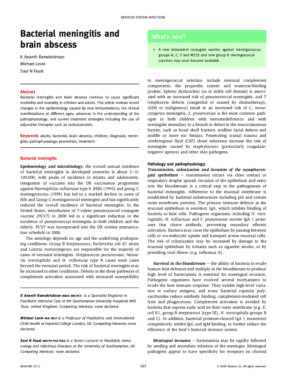 Bacterial meningitis and brain abscess