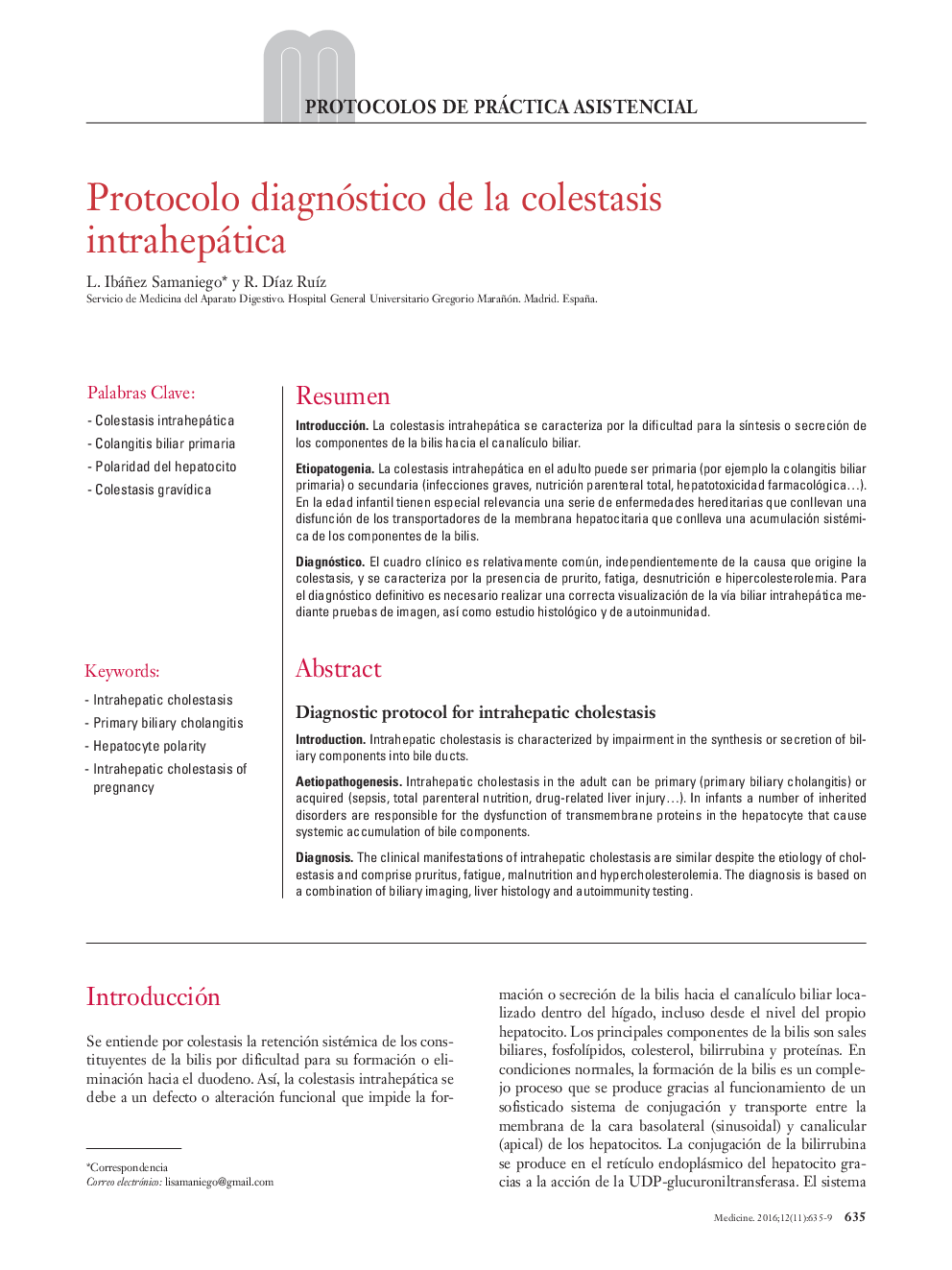 Protocolo diagnóstico de la colestasis intrahepática