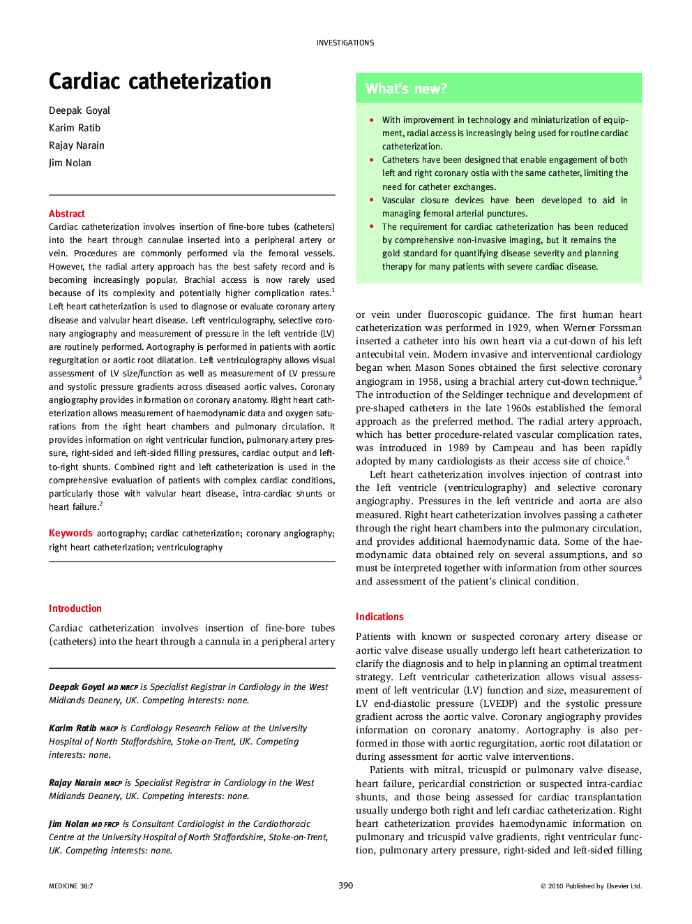 Cardiac catheterization