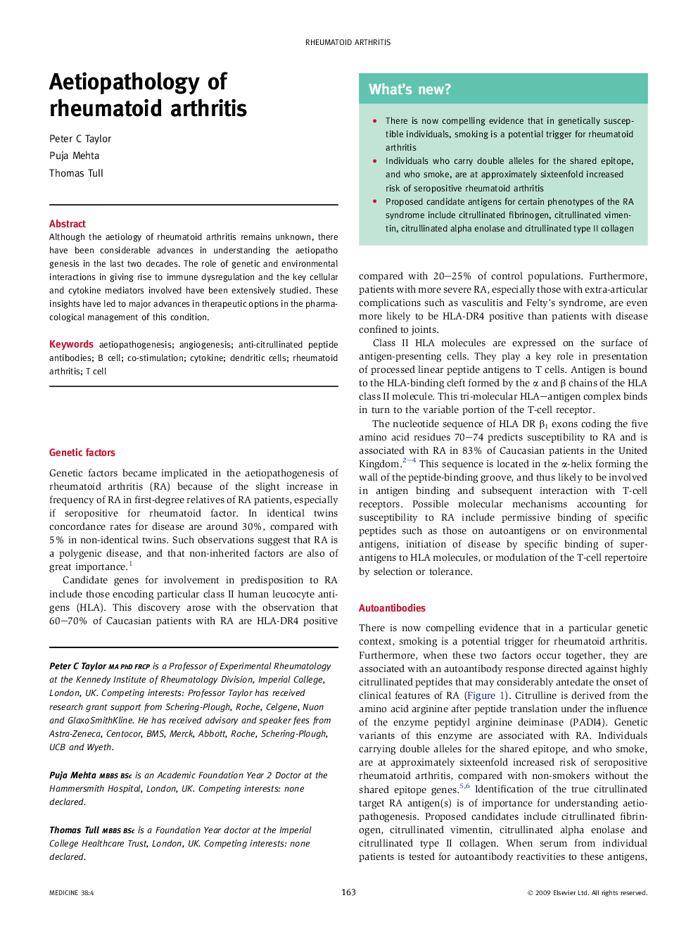 Aetiopathology of rheumatoid arthritis