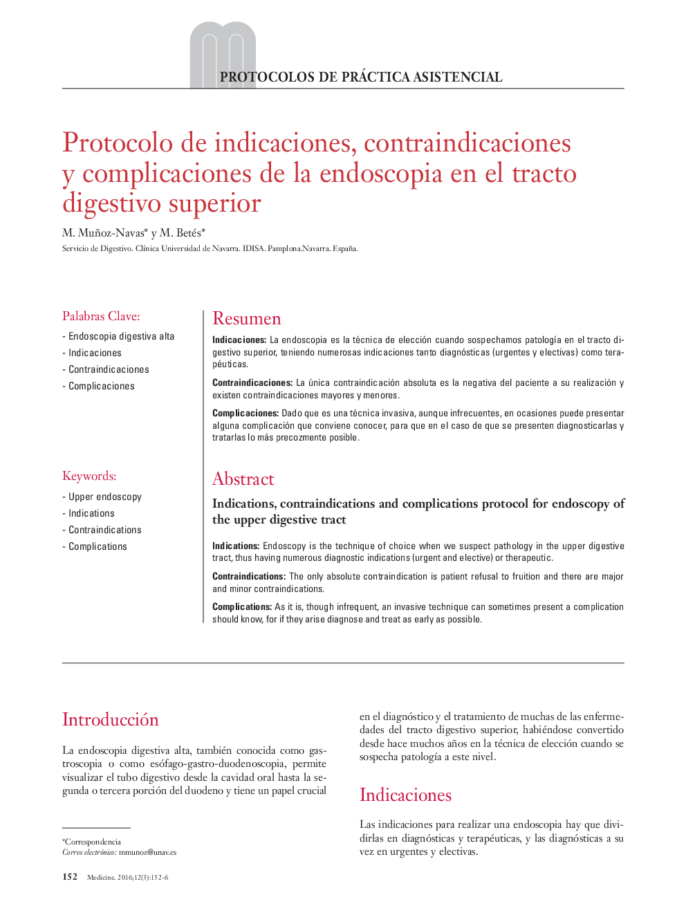 Protocolo de indicaciones, contraindicaciones y complicaciones de la endoscopia en el tracto digestivo superior