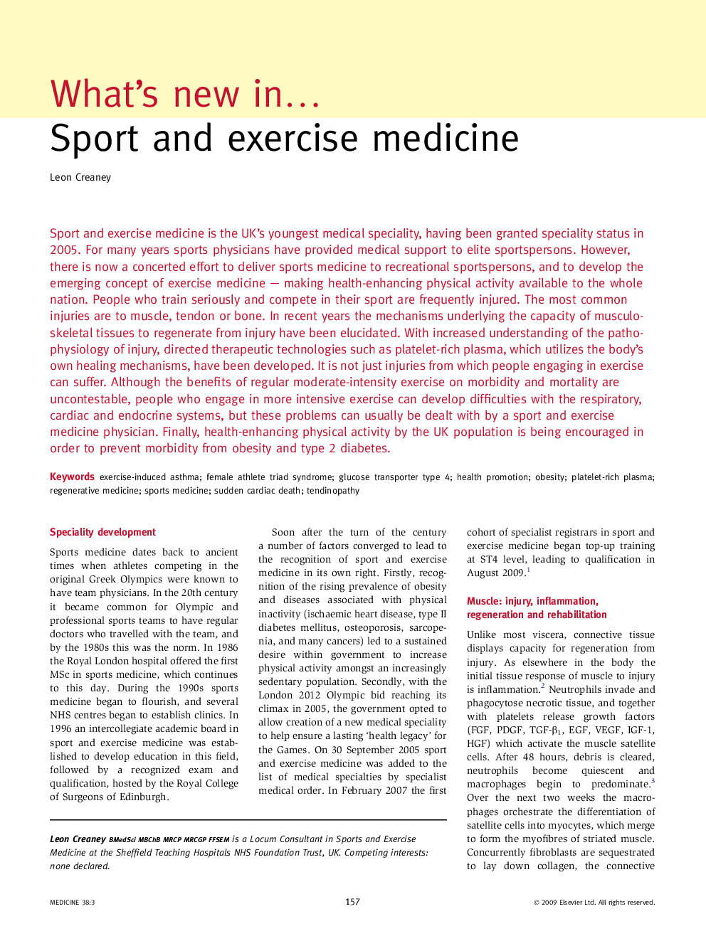 What's new inâ¦ Sport and exercise medicine