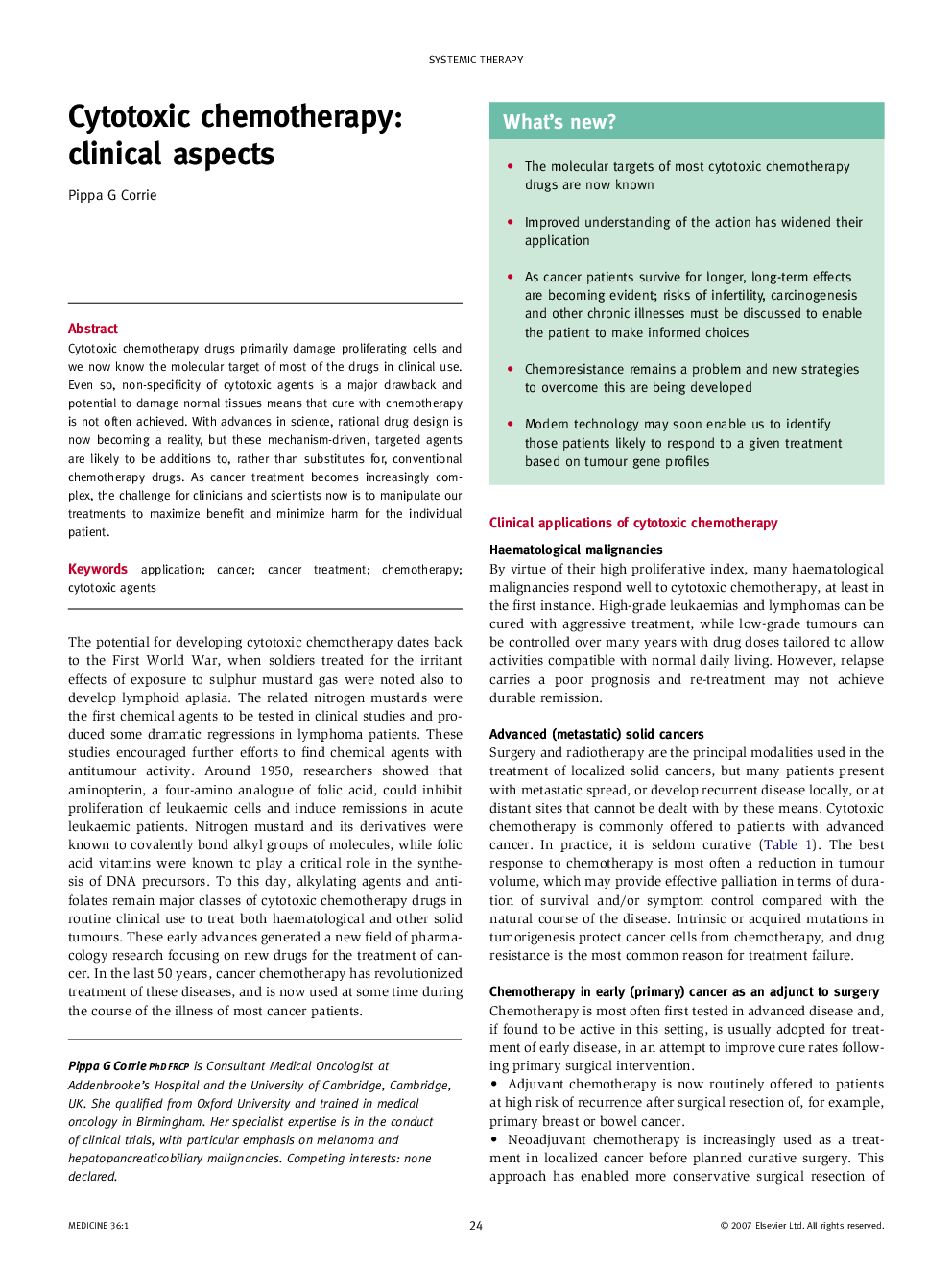 Cytotoxic chemotherapy: clinical aspects