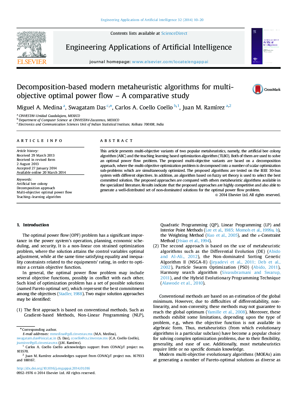 Decomposition-based modern metaheuristic algorithms for multi-objective optimal power flow – A comparative study